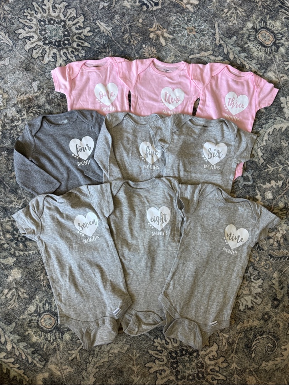Bundle of 9 Milestone Month Onsies